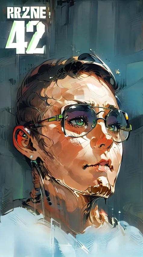 a nice guy portrait, in sunglases, standing in desert, clouds, cyberpunk, mecha, gandam, robots, glam, post apocaliptic world, b...