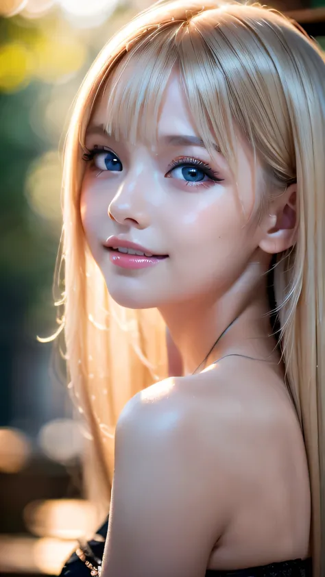 A light smile、night、Live Shooting、(((Portraits of extreme beauty)))、((Glowing Skin))、1 girl、Beautiful 11 year old girl from Prag...