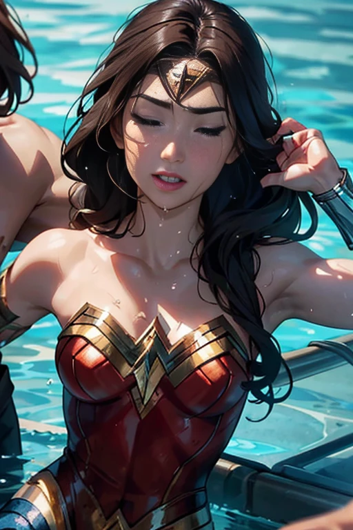 in water,perfect wonder woman costume,whole body,Having your head held down under water,Being submerged in a pool,Drowning in the pool,Face submerged in water,in waterに潜る,Submerge your face in water,inside the pool,Inside the fountain,Soaked in water,Soaking wet wonder woman,sleeping face,Close ~ eyes,open your mouth,tired face,face of suffering,sleeping face,soaking wet hair,Soaked Hair,wet body,fight the men,surrounded by men,,caught between men,Being licked by men,Intertwining with men, Attacked by men,assaulted by men,Being bullied by guys,being sexually abused by a man,Captured by a man,Being detained by a man、touch your face,、Hair is pulled hard,My head is grabbed,Grab my head,brown hair, masterpiece、beautiful girl、fine 目、puffy eyes、highest quality, 超High resolution, (reality: 1.4), movie lighting,super beautiful、beautiful skin、(super reality)、(High resolution)、(8K)、(very detailed)、(beautiful and fine 目)、(Super detailed)、 detailed face、slanted bangeshi hair、brown hair、20-year-old、Wonder Woman Cosplay