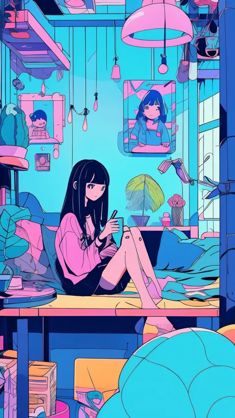 
cartoon girl sitting at a desk with a laptop computer, cartoon style illustration, digital anime illustration, in the art style...