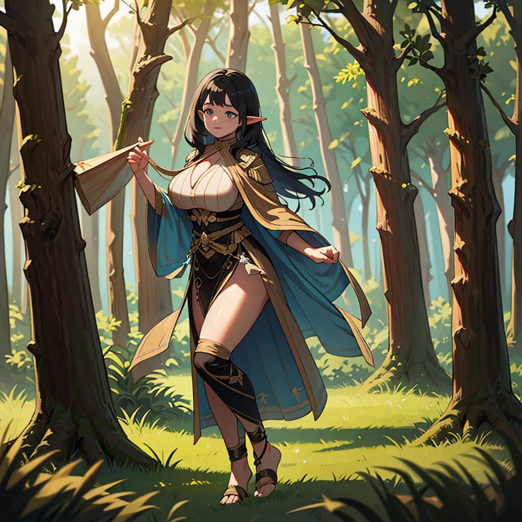 Delve into the heart of the forest with a photo of a captivating game character, a woodland elf with ebony black hair and alabaster skin. She is one with nature, harnessing the power of the ancient trees and mysterious creatures. The photo captures the essence of a nature-loving and mystical character, immersed in a world of ancient spirits and natural wonders. (Heart of the forest with captivating game character), (Ebony black hair and alabaster skin:1.2), (One with nature and harnessing the power of ancient trees), (Nature-loving and mystical character:1.3), inspired by ancient spirits and natural wonders,(((milf)))Mirirya