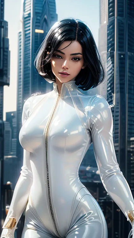 (best quality, 8k, masterpiece, ultra-detailed),super hero Woman 32 years-old,black short hair,beautiful detailed face, big eyel...