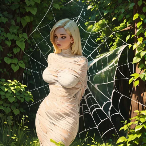 beautiful fairy in fishnets,bound, spider web, cocoon,spider web