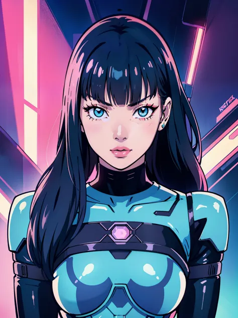 digital art drawing, illustration of (girl with metal robotic arms, cyberpunk 2077), anime drawing/art, bold linework, illustrat...