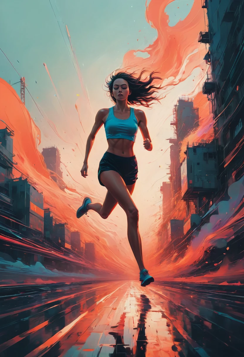 Motion Blur, action-lines, running, by Alena Aenami, Surrealist, dynamic illustration, minimalism art, best quality, masterpiece, very aesthetic, perfect composition, intricate details, ultra-detailed