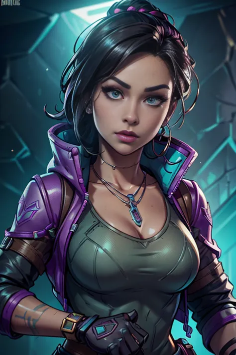 close-up of a person wearing a pendant and necklace, fortnite character, as a fortnite character, female lead character, female ...