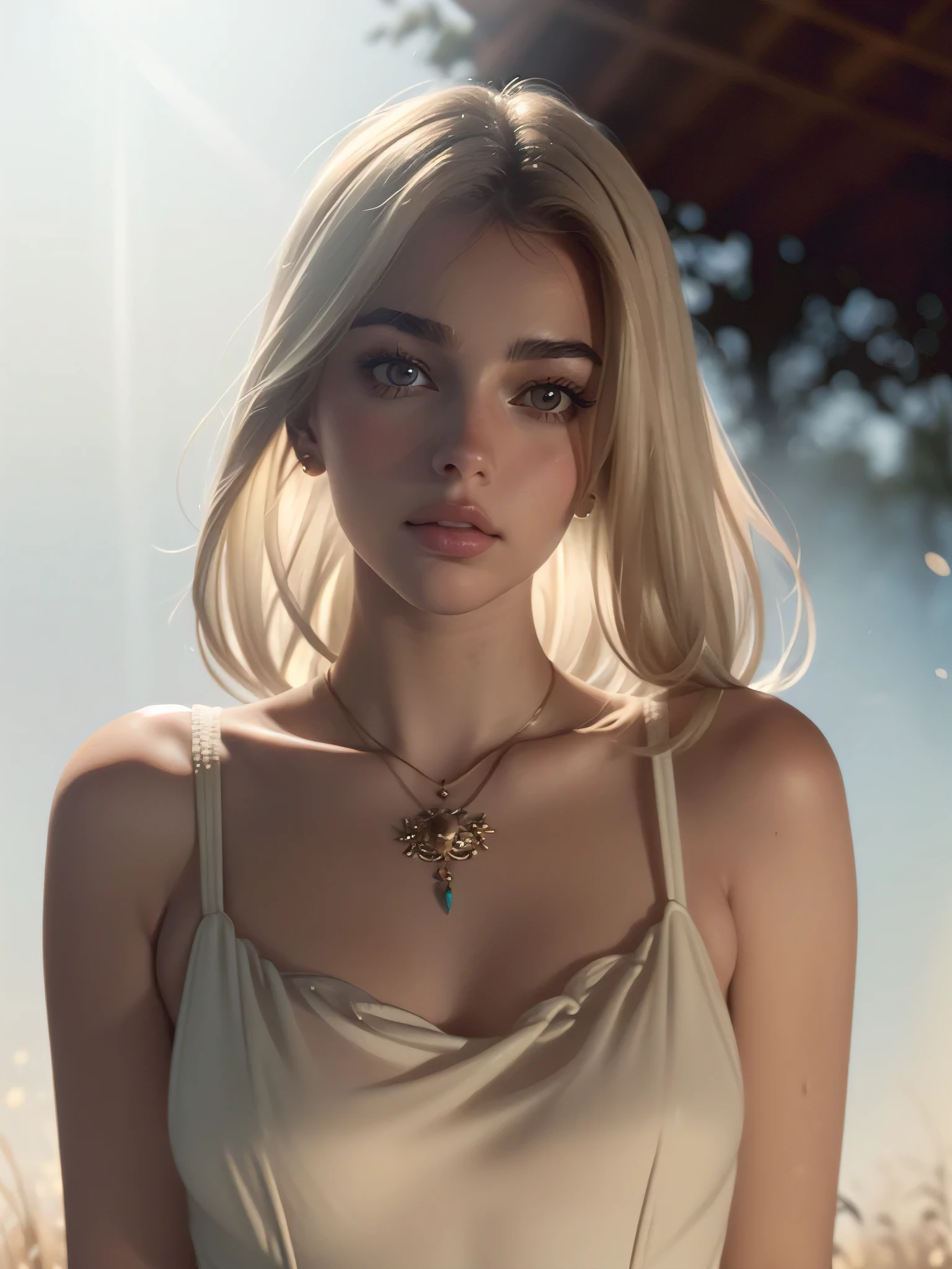 A young woman combination (Miranda Kerr:0.85), (Dua Lipa:0.9), (Margot Robbie:1) thin, skinny, frail body, pale skin, blonde hair, wearing, a ethereal dress, standing next to a deer((heavy gaussian blur)), ((soft lighting)), (((extremely hazy:1.2))), ((film grain)), (extremely bright), vintage film, (dreamy atmosphere), bright vivid colors, portrait, from below shot 

 