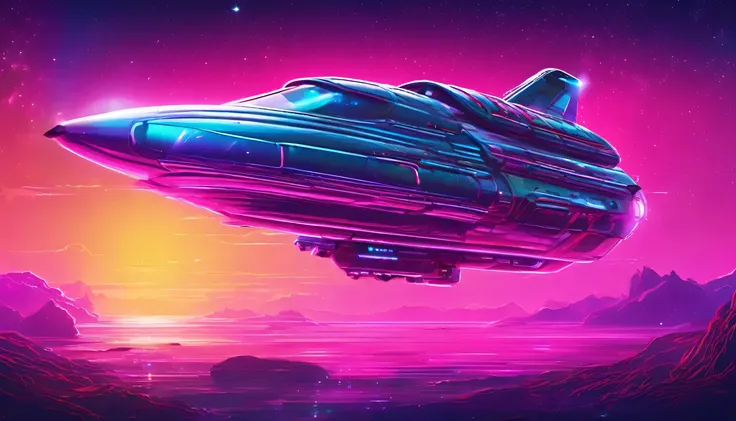 synthwave style astronauta spaceship