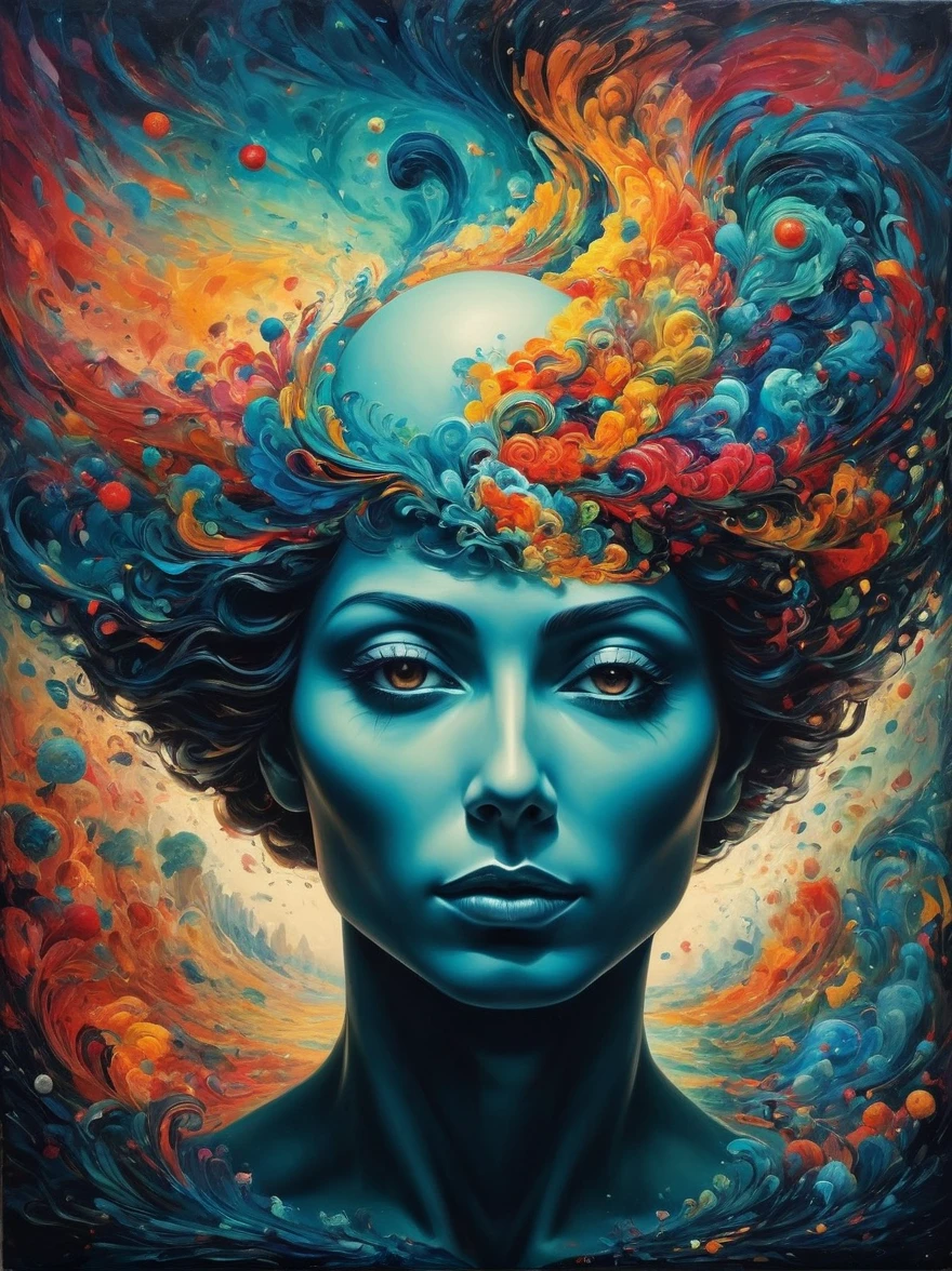 A vague abstract representation of a human being, with a surreal twist. The image is not meant to depict any specific person, but rather evoke a general sense of humanity. Elements could include a face, body, hands, or feet, but all in a highly stylized way. The background of the image should be a swirling mix of vivid colors that contrast with the figure, creating a surreal and dream-like atmosphere.