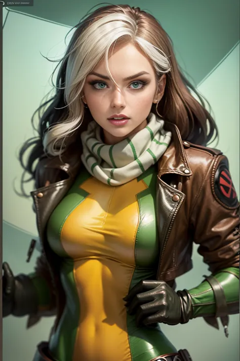 Masterpiece, hd, 8k, ultra detailed, photorealistic !(Rogue is a mutant superhero who has the power to absorb the memories, powe...