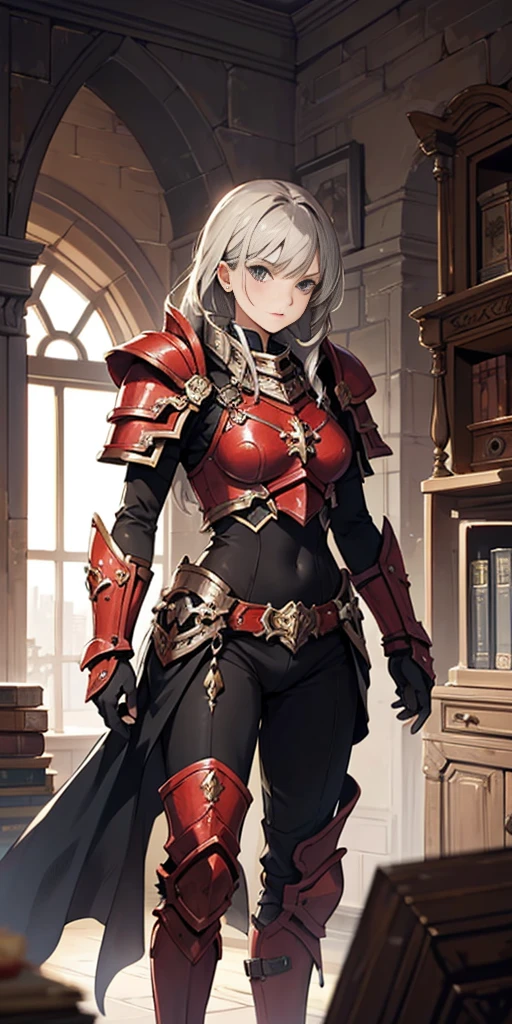 (1girl) (digital) (in detailed dungeon room, (armor)), best quality, khorne, skull