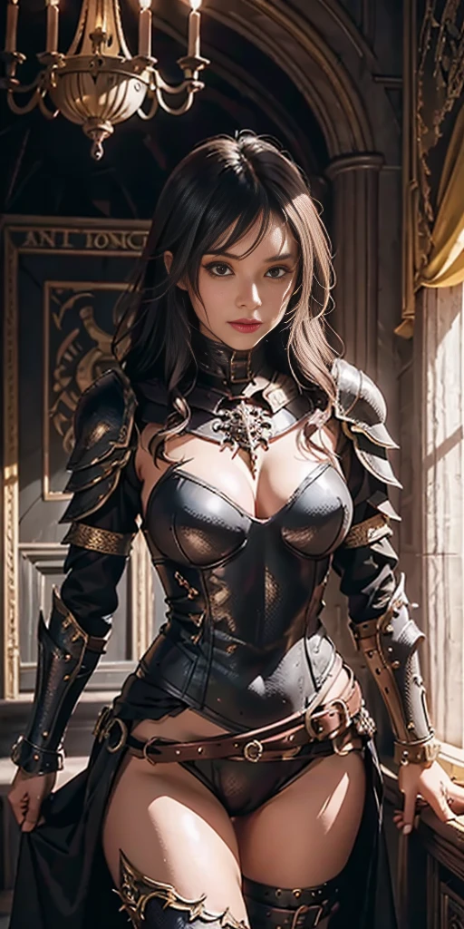 (1girl) (digital) (in detailed dungeon room, (armor)), best quality, khorne, skull