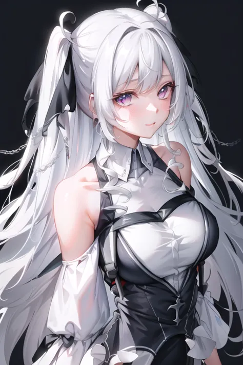 long white hair，off-shoulder suspenders，clavicle，secondary elements，high quality