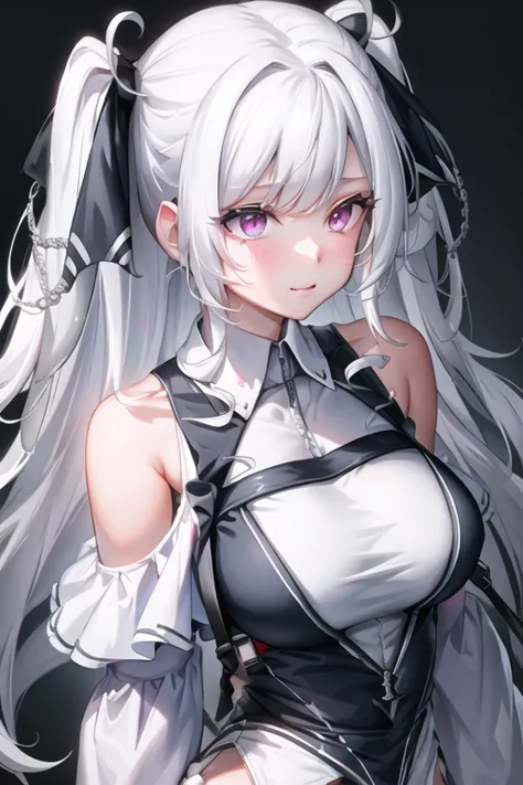 long white hair，off-shoulder suspenders，clavicle，secondary elements，high quality