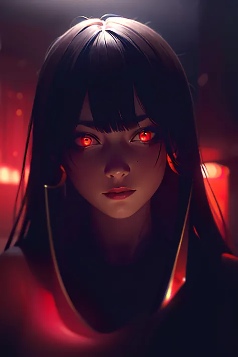 masterpiece, best quality, high quality, a shadowy woman, dark red glow and red eyes and surrounded by darkness:1.2), (darkness:...