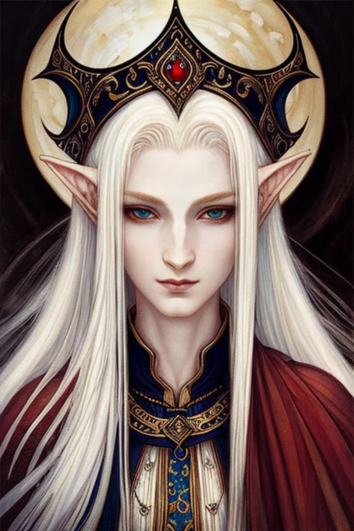 ((best quality)),masterpiece ,detailed, perfect face, painting style, elf, medieval fantasy, White hair, Wizard, Extremely pale skin, Mystic