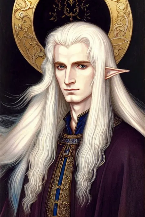 ((best quality)),masterpiece ,detailed, perfect face, painting style, elf, medieval fantasy, White hair, Wizard, Extremely pale ...