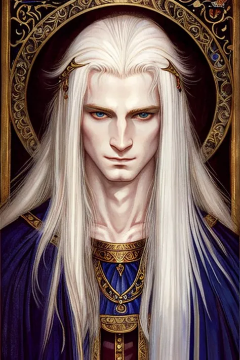 ((best quality)),masterpiece ,detailed, perfect face, painting style, elf, medieval fantasy, White hair, Wizard, Extremely pale ...