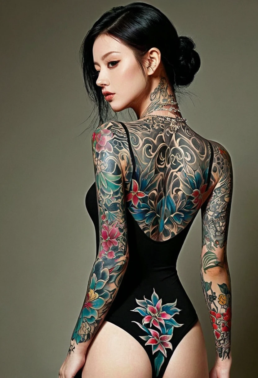 tattoo on body、Woman in a bodysuit, Full Body Tattoo, Complex body, Body covered with floral tattoos, Full body tattoos, Full Body Tattoo, Full Body Tattoo, Full Body Art, Full Body Art, 非常に詳細なFull Body Art, Full skin tattoo, Complex upper body, Complex Abstract Upper Body, Full Body Art