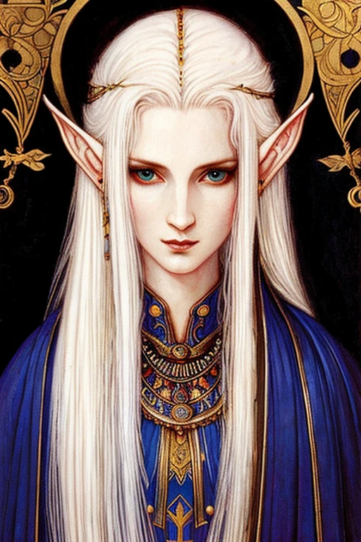 ((best quality)),masterpiece ,detailed, perfect face, painting style, elf, medieval fantasy, White hair, Wizard, Extremely pale skin, Mystic, women, explorer