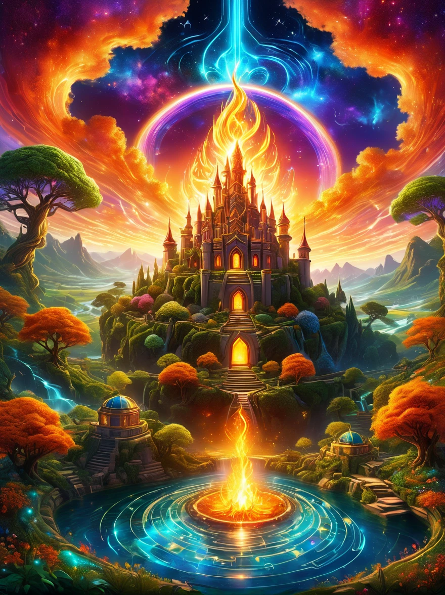 마법의 세계，고대와 신비한 성，(모닥불:1.5)，보석 장식，빛나는 식물，실버 크릭，색깔의 구름，이상한 생물，거대한 마법 도서관，Bookagic 웨이브의 풍부한 컬렉션，(城堡前的一堆모닥불在燃烧:1.6)，먼 은하，마법의 분야，마술사 배우기，빛나는 마법의 상징，꿈의 땅，시간과 공간 왜곡，빛의 강，마법의 정원, 초광각, 상향보기, 무릎 타격(더블 엑스), 전체 길이 샷(fls), 높은 디테일, 높은 해상도, 슈퍼 품질, 상세한, 초현실주의,