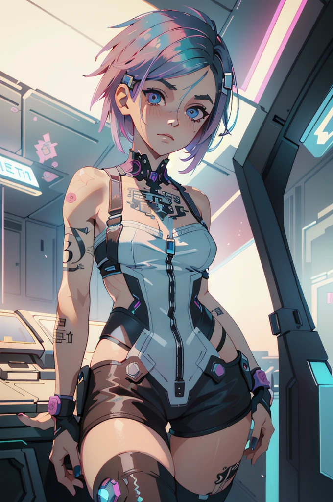 (masterpiece:1.2),(best quality:1.2),(high resolution:1.2)
 Cyber Judy, 1 woman, alone, asymmetric hair, pink hair, a blue color hair, heterochromia eyes, pink eyes, Tattoo, cowboy shot, cyberpunk,  Ilya Kubshinov, type of bacteria, krenz cushart, Greg Rutkowski, Alphonse Mucha