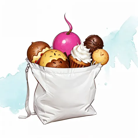 Sweet Treats, bag of Treats, MagicItem_v1, (white background), fullshot