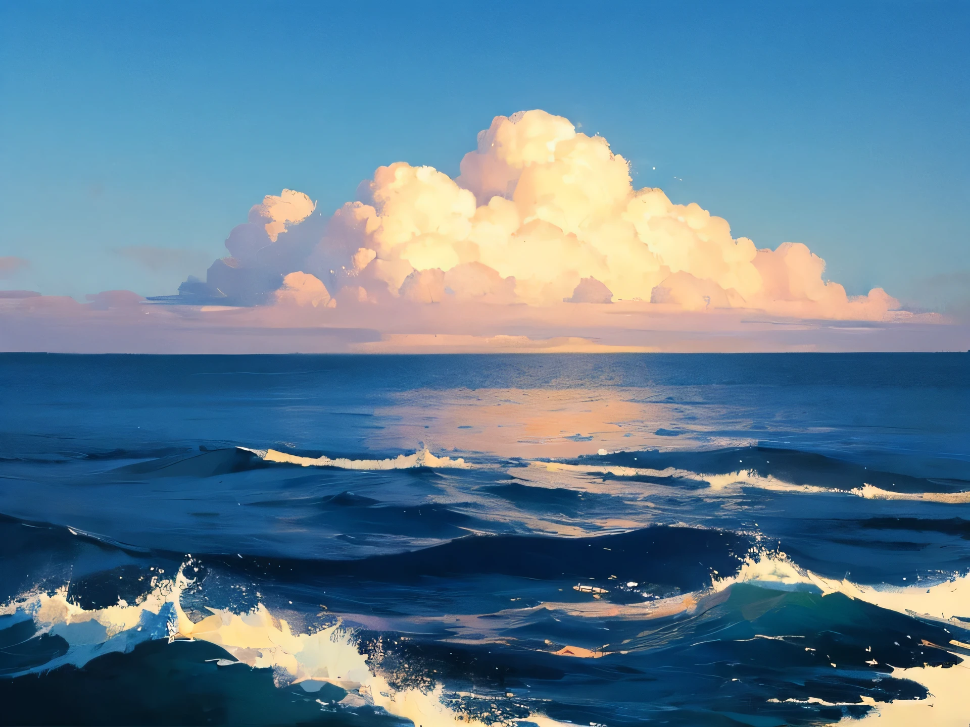 in the middle of the sea,Daytime,Nothing around,mysterious,Animated Illustration