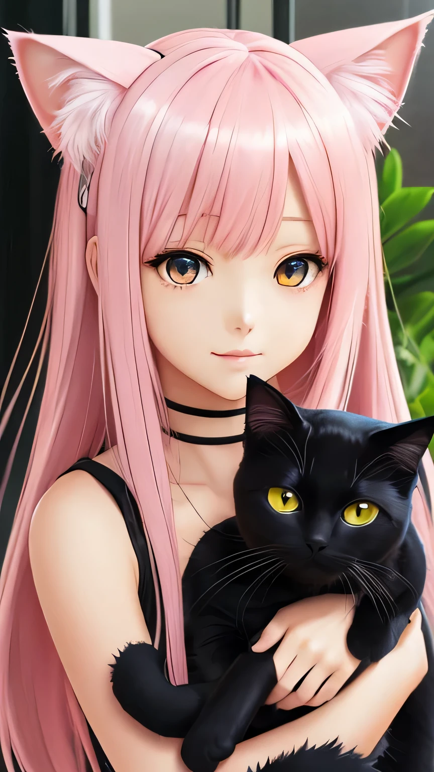 There is a woman with pink hair and cat ears., Very beautiful cute cat girl, Charming cat girl, Real life anime girls, super realistic anime, beautiful Anime cat girl, Anime cat girl, Beautiful young cat girl, Very Beautiful Anime Cat Girl, Surreal , Enchanting anime girl, cute Anime cat girl, Cat ears anime girl