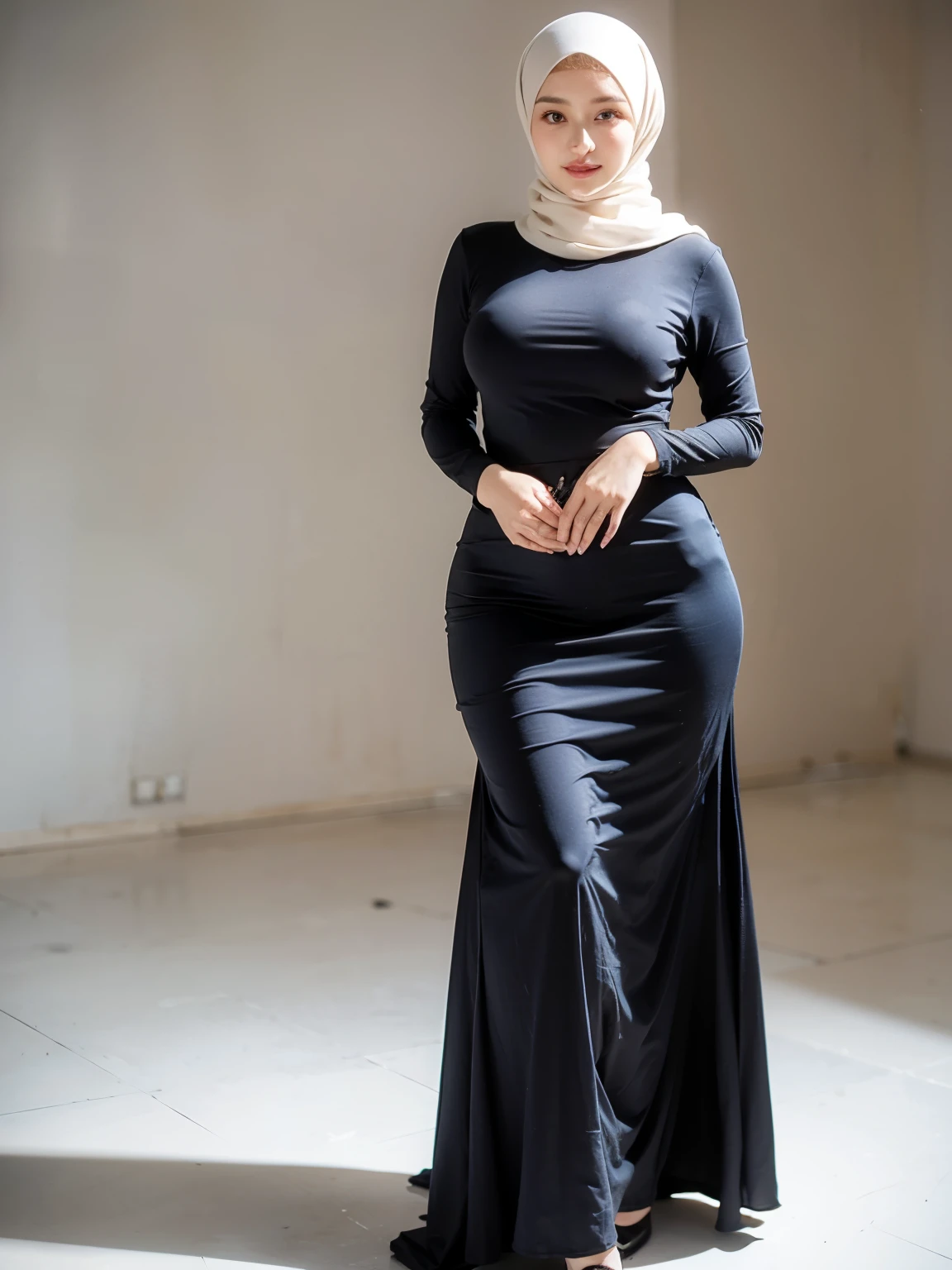 A woman in a black dress and hijab poses for a picture - SeaArt AI