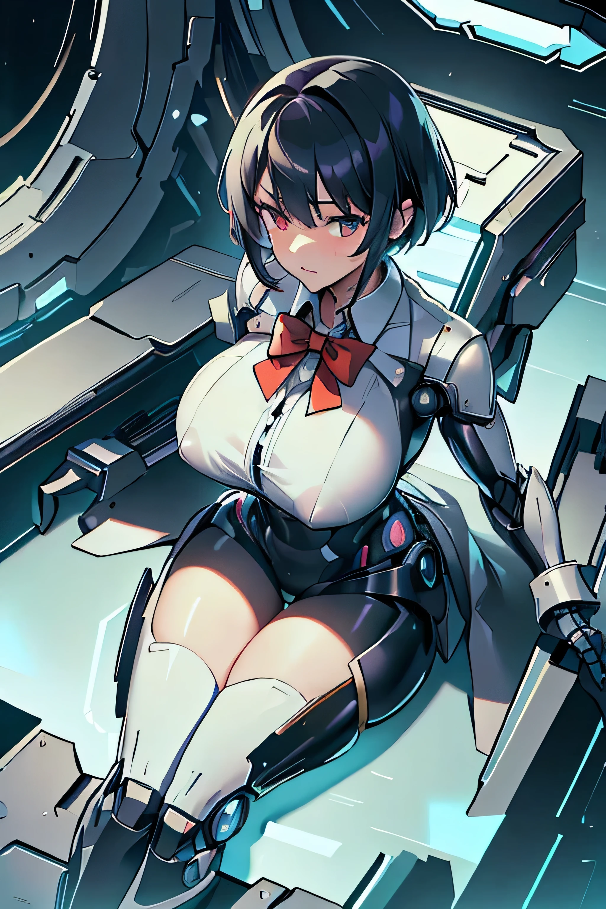 Anime girl in a futuristic suit sitting on a sci - fiction spaceship -  SeaArt AI