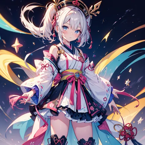 1girl、vtuber-fullbody、star fairy、masterpiece、official art、super detailed、super beautiful、かわいいstar fairy、white straight short hai...