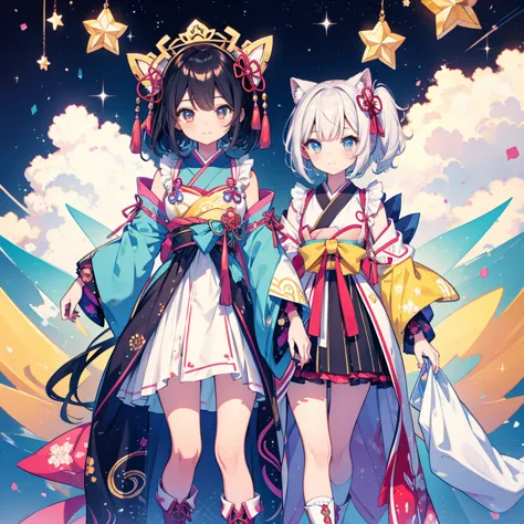 1girl、vtuber-fullbody、star fairy、masterpiece、official art、super detailed、super beautiful、かわいいstar fairy、white straight short hai...