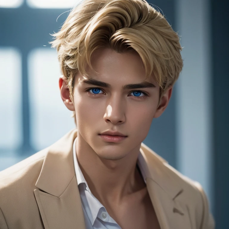 Portrait of a very handsome boy, wealthy boy, elegant suit, blue eyes, golden ratio, (high detailed skin:1.2), 8k uhd, dslr, soft lighting, high quality, film grain, Fujifilm XT3, professional lighting, handsome 1man , (thin lips:1.3), masterpiece, pale skin,(strong jaw:1), white skin, extremely pale skin, blonde boy, european boy, blonde hair, handsome supermodel, Greek profile, young greek god, sublime beauty, delicate facial features, beautiful facial features, Greek face, strong jaw, attractive boy, focus on the boy, anatomical perfection, golden ratio, commercial, perfect symmetry, facial symmetry, body symmetry, cinematographic light, ultra detailed, hyper realistic, strong jaw, beautiful eyes, award winning (portrait photo:1. 4), high quality, hyper realistic, 4k, realistic, backlighting, (shallow depth of field:1. 5), by lee jeffries nikon d850 film stock photograph 4 kodak portra 400 camera f1. 6 lens rich colors hyper realistic lifelike texture dramatic lighting unreal engine trending on artstation cinestill 800 (vignette:1. 3), filmgrain, artistic photography, perfect composition, beautiful detailed, cinematic perfect light