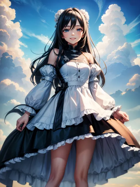 ((masterpiece,best quality,edgQuality)),(smile),standing,posing,
edgTCloud, a woman wearing a dress made of thunder clouds ,wear...