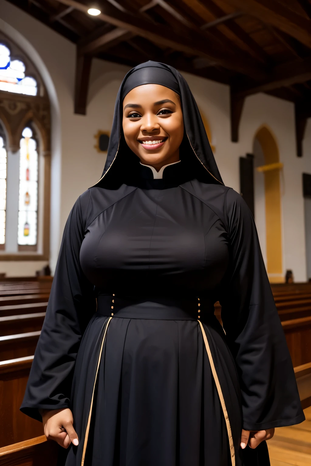 Arafed woman in a black nun dress standing in a church - SeaArt AI