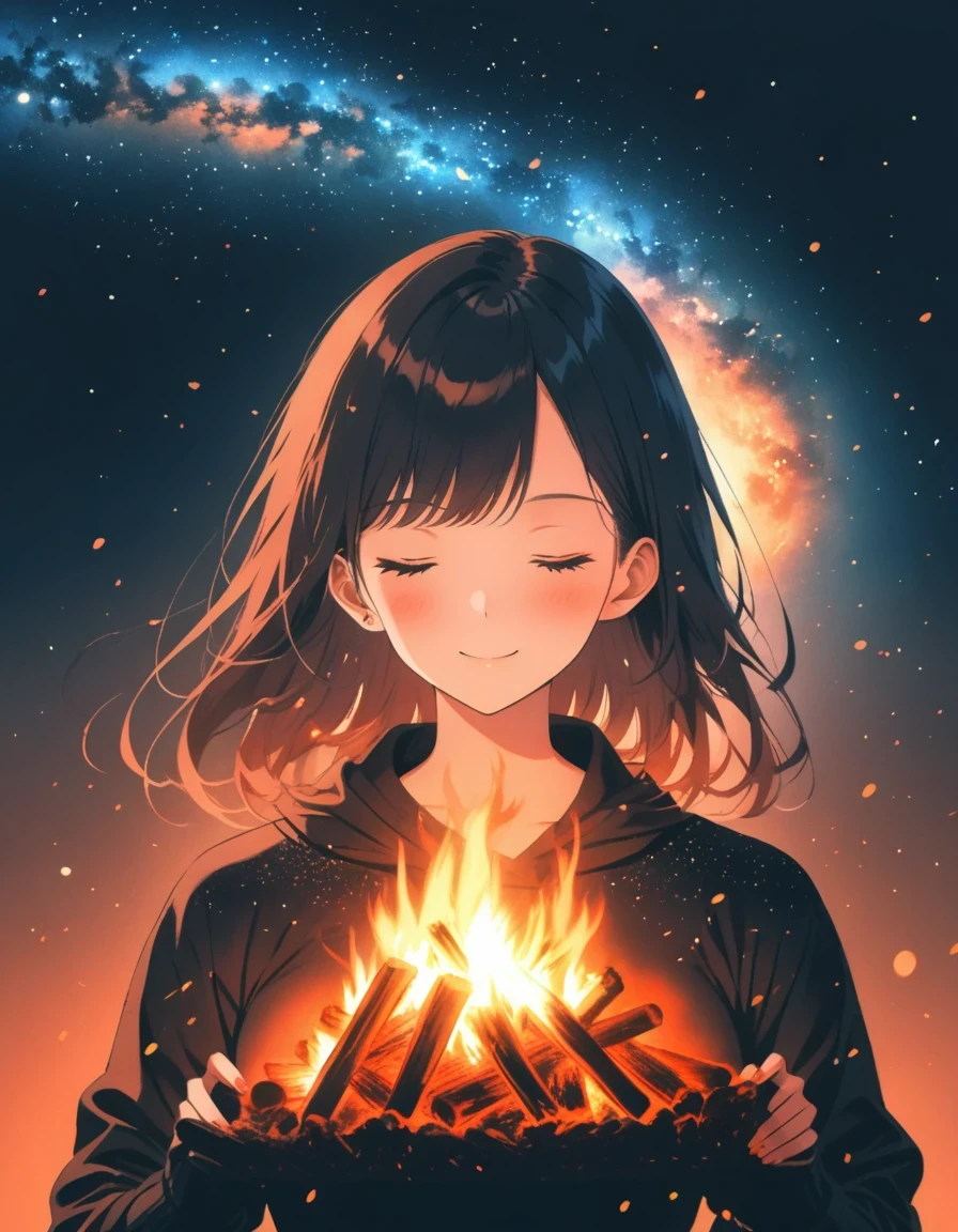 (Blazing bonfire:1.5),Starry Sky,double exposure