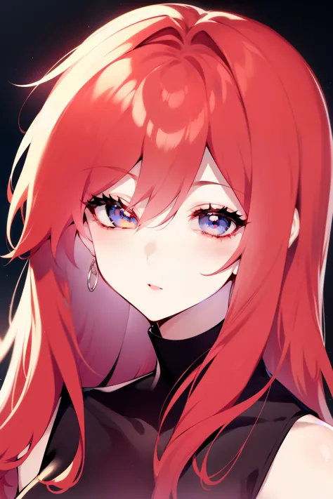 Girl avatar，k hd，4K，face expressionless，style of anime，sideface，white backgrounid，red tinted hair