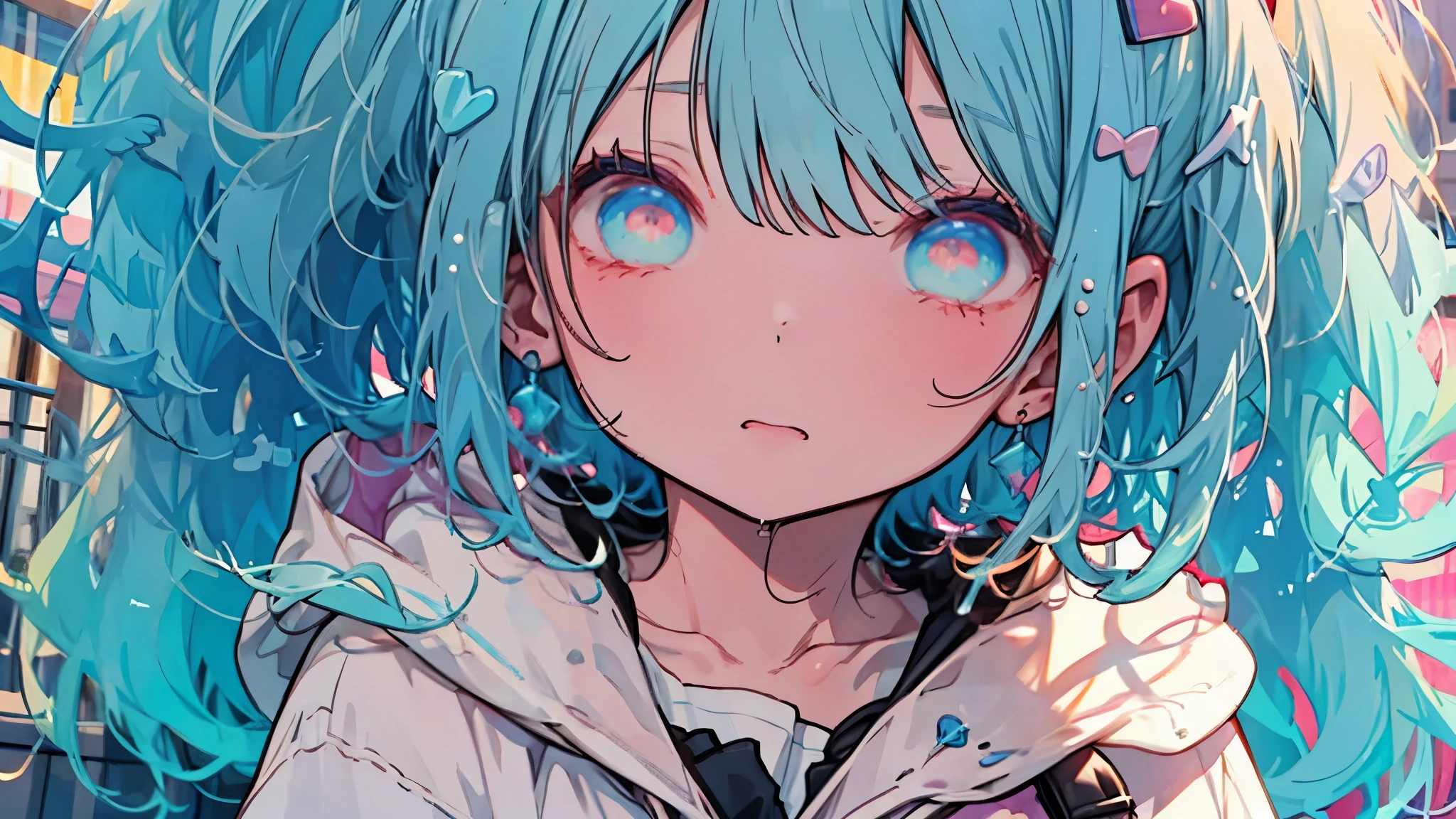 Anime girl with blue hair and blue eyes in a city - SeaArt AI