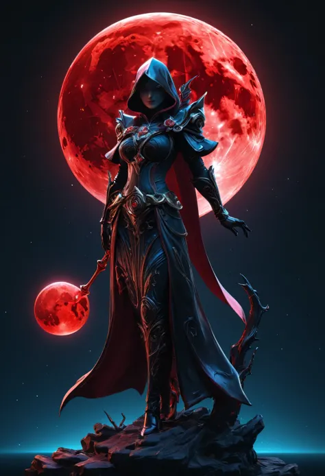 Red Necromancer, (alone), alone,Are standing_Split, Blood Moon, Ray Tracing, masterpiece, highest quality, super high quality, 不...