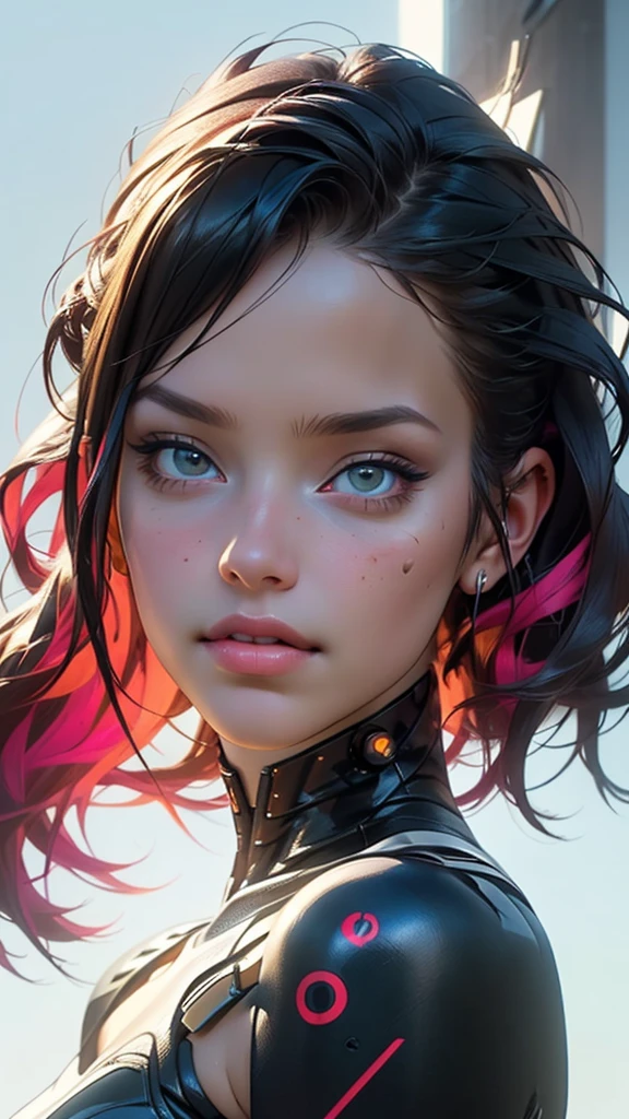 plan long sur toute la longueur:1.4, (( une jeune femme sensuelle et belle)), sourire sensuel, avec un tatouage sur le bras et la joue, beautiful and modern hairstyle with a lock of rose hair, Belle fille cyberpunk, belle fille visage cyberpunk, rêveur, cheveux beaux et détaillés, doux et lumineux:1.3, environnement sombre, 8K ultra réaliste, Cyberpunk 20 ans. ou fille modèle, Le portrait, très détaillé 32k digital art, Belle œuvre d&#39;art numérique, Cyborg Cyberpunk. rose, orange, cyan, couleurs marron, art numérique réaliste en 8k, éclairage doux au néon sur le visage et le corps, (( très détaillé: 1.4), (( chef-d&#39;œuvre )), ( Hyper détaillé et beau: 1.3), (photoréaliste: 1.4)