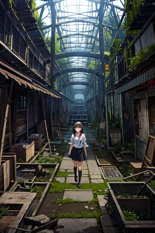 amusement park,moss,Collapse,Devastation,Inside the ruins is narrow,Showa,Glasses,Women,adventure,Black and White,