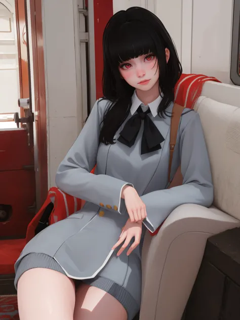 masterpiece, highly detailed, best quality, 1girl, solo, Luna, black hair, red eyes, long hair, blunt bangs, uniform.