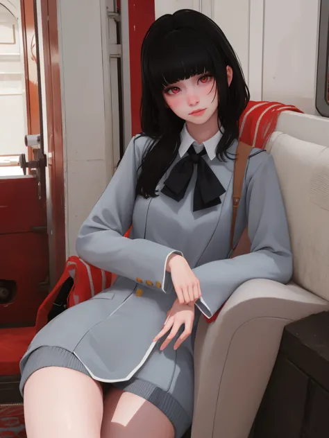 masterpiece, highly detailed, best quality, 1girl, solo, luna, black hair, red eyes, long hair, blunt bangs, uniform.