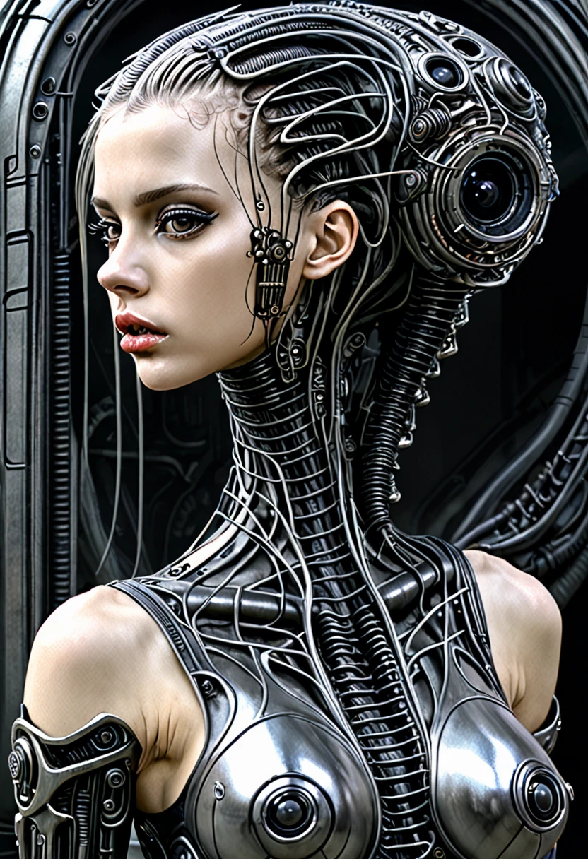 Bio mecânica cyberpunk hr giger garota híbrida