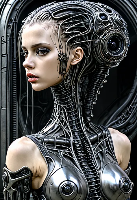 Bio mechanical cyberpunk hr giger hybrid girl