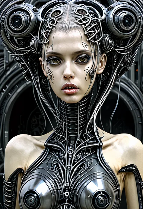 Bio mechanical cyberpunk hr giger hybrid girl