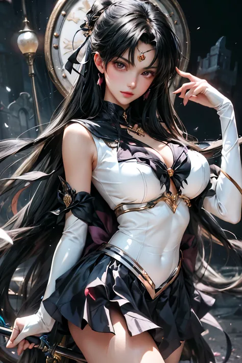 anime girl with long black hair and white top and skirt, extremely detailed artjam, portrait of a girl in the knights of the zod...