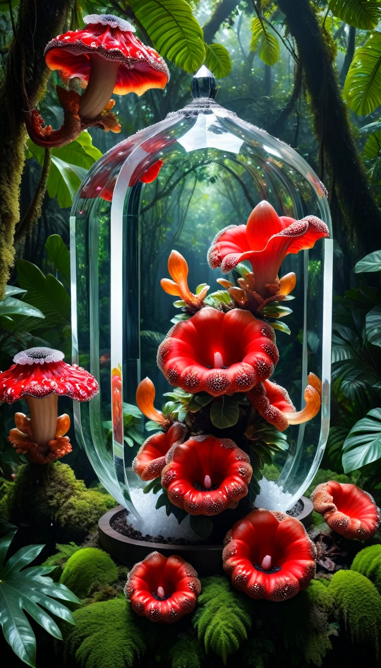 una planta magica，hermosa rafflesia, cristal