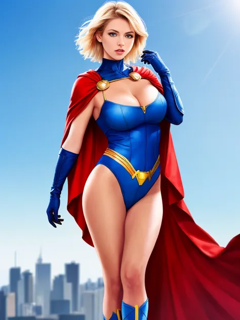 masterpiece,best quality,highres,realistic,1girl,full body,blonde_hair,cape,short_hair,gloves,cleavage_cutout,clothing_cutout,bl...